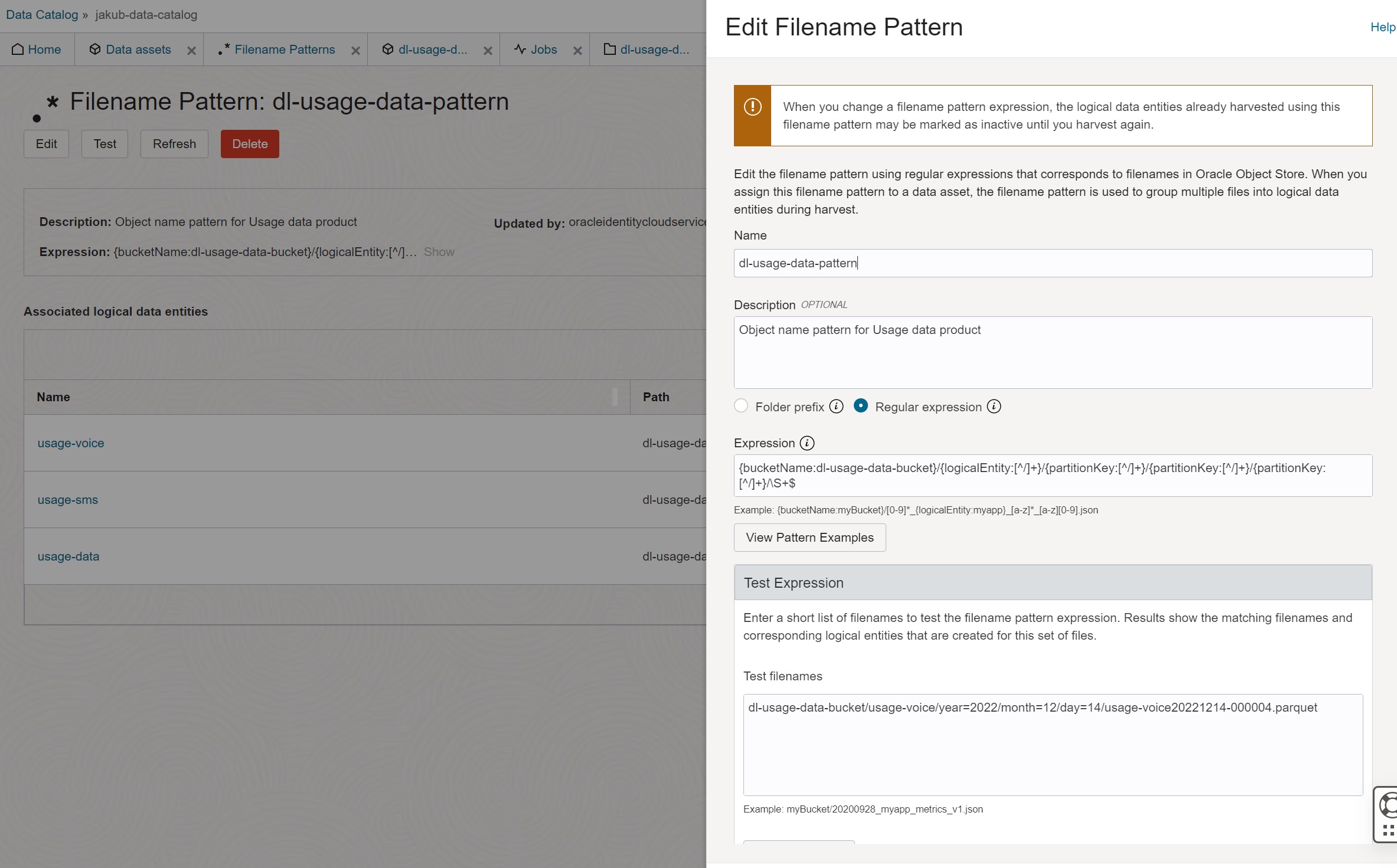 OCI Data Catalog Filename Pattern