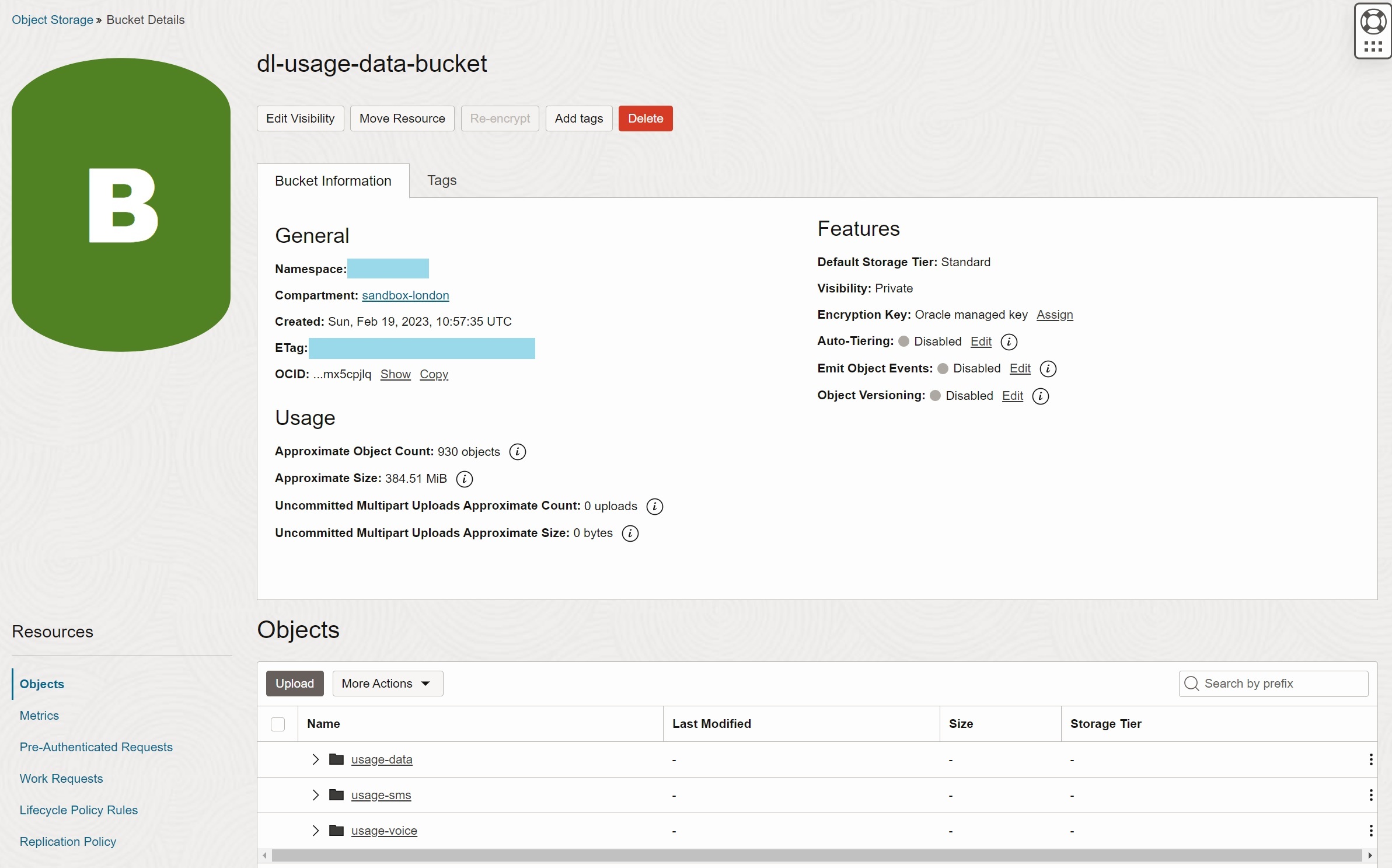 Top Level View in OCI Console